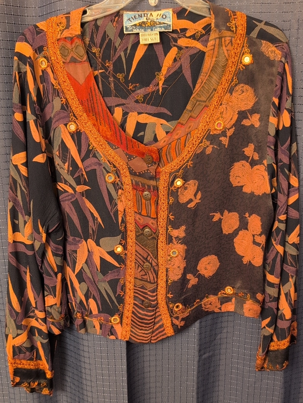 Tienda H.O. Orange & Black Floral V-Neck Blazer